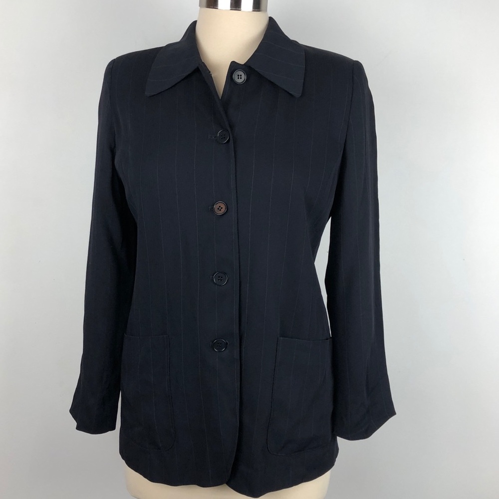 Talbots Button Blazer Jacket Stripe Pockets Work - image 1